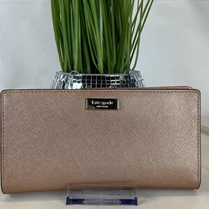 Kate Spade Morgan Saffiano Leather Large Slim Bifold Wallet Rose Gold Metallic